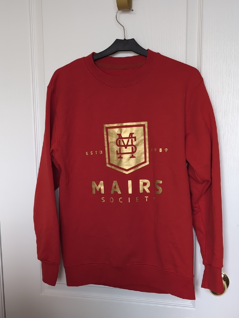 Maits Society Red Crewneck Sweatshirt with Gold Logo